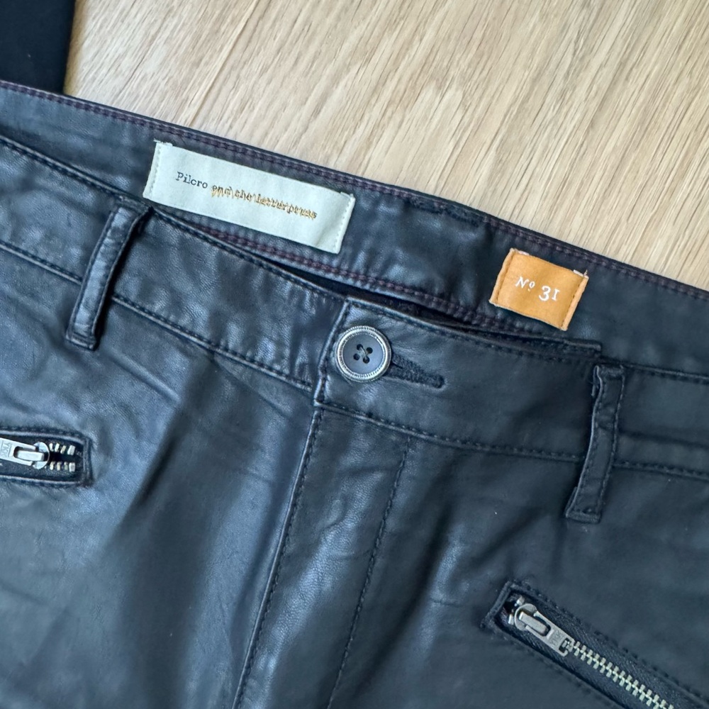 Anthropologie Slim Black “Leather” Pants with Zipper Detail - Picture 5 of 7